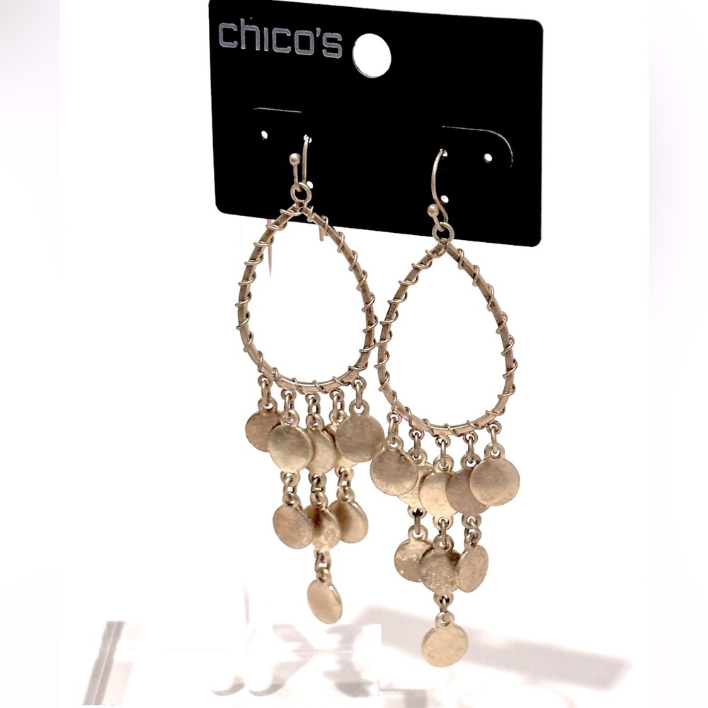 CHICO’s Antiqued Gold Wire-wrapped Disc Dangle Earrings NWT - Picture 2 of 8